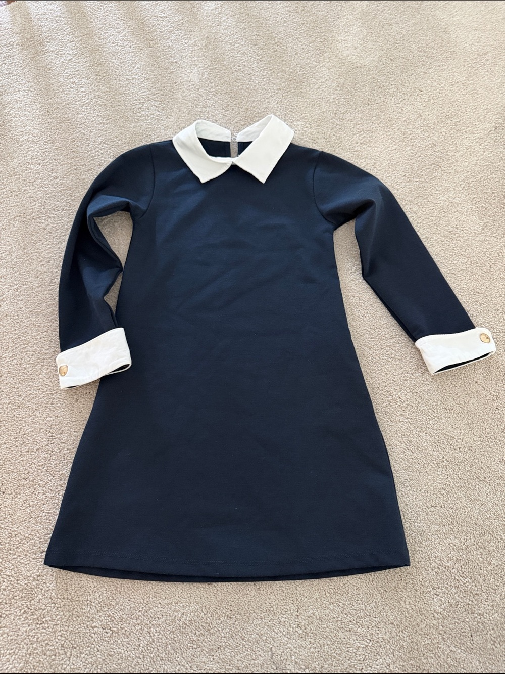 Zara Girls Navy Dress with White Collar and Cuffs